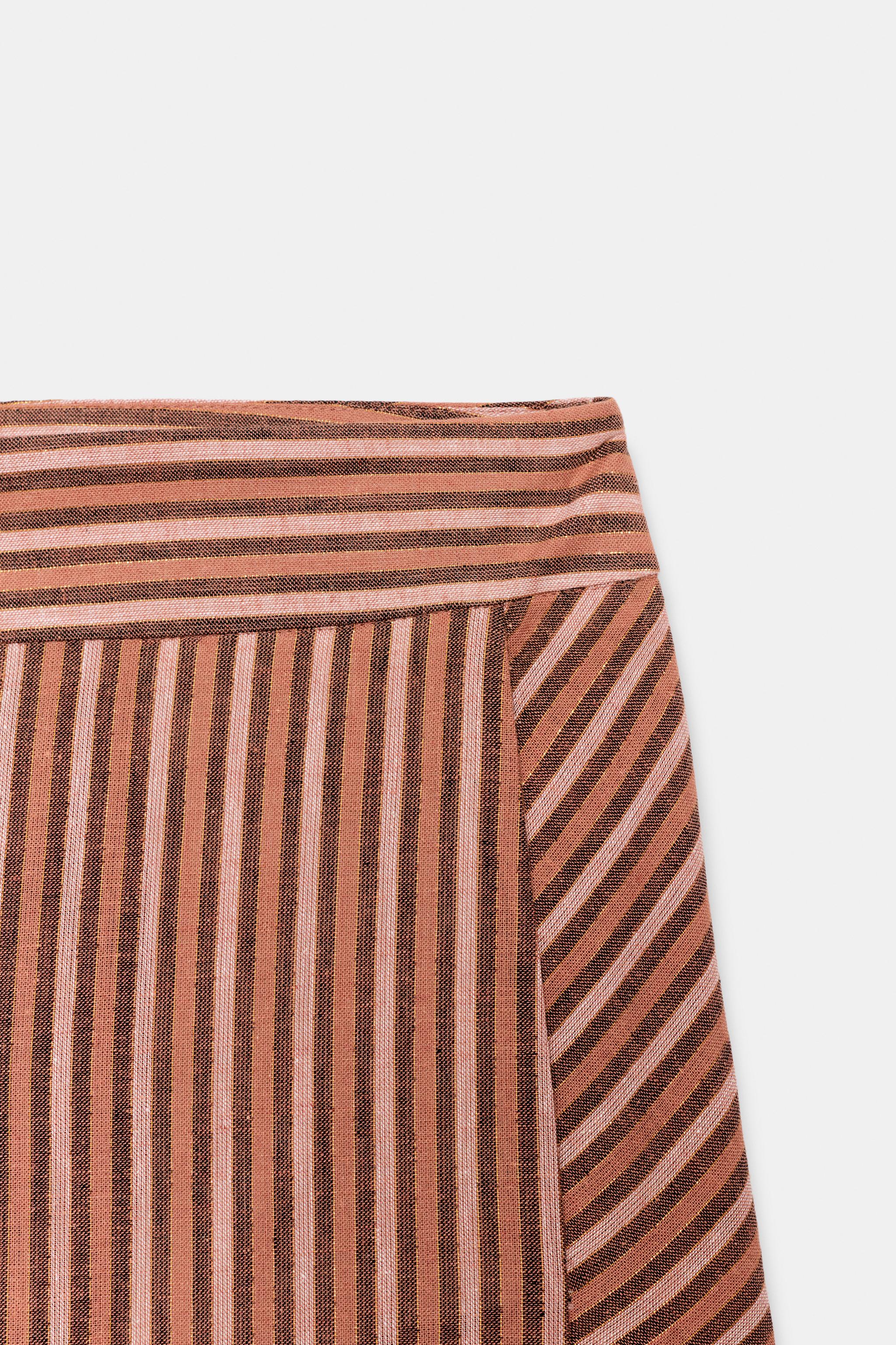 METALLIC THREAD STRIPED WIDE LEG PANTS